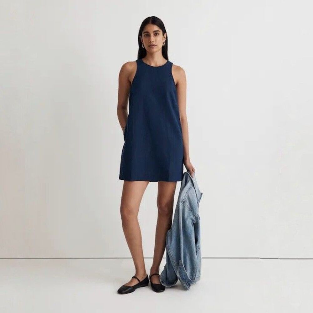 New Madewell Cutaway Tank Mini Dress in Blue Size Large NL448